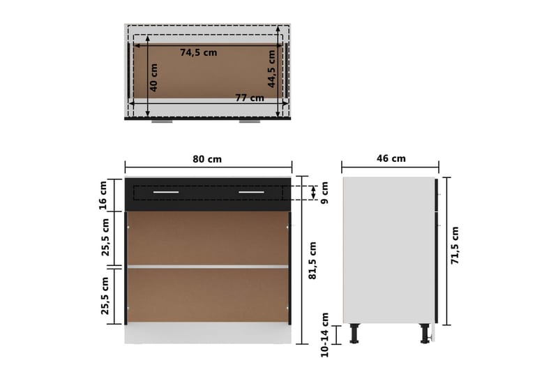 Kjøkkenskap svart 80x46x81,5 cm sponplate - Svart - Oppbevaring - Skap - Oppbevaringsskap