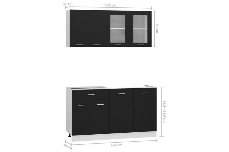 Kjøkkenskapsett 4 deler svart sponplate - Svart - Oppbevaring - Skap - Oppbevaringsskap
