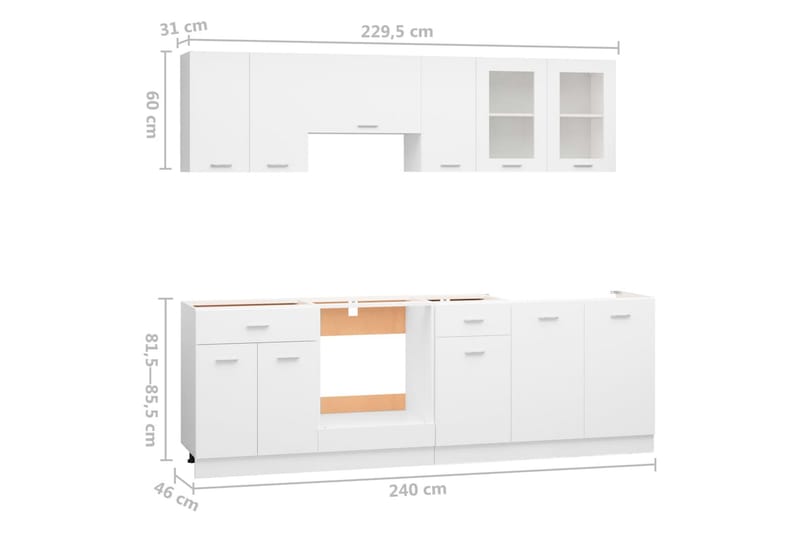 Kjøkkenskapsett 8 deler hvit sponplate - Hvit - Oppbevaring - Skap - Oppbevaringsskap