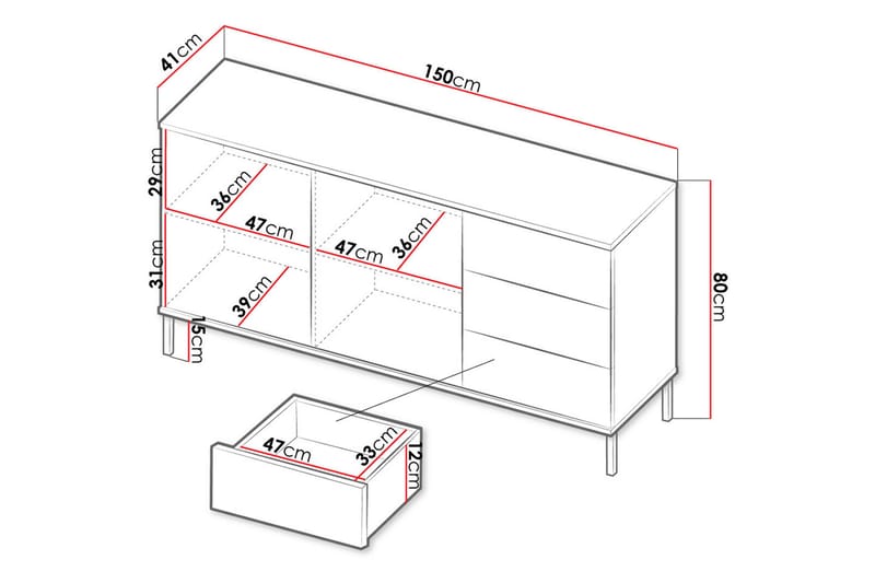 Skapkommode Quertas 150x80x41 cm - Natur/Svart - Oppbevaring - Skap - Oppbevaringsskap