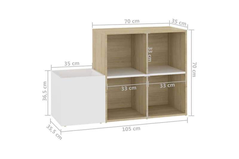 Skoskap for gang hvit og sonoma eik 105x35,5x70 cm sponplate - Beige - Oppbevaring - Skap - Oppbevaringsskap