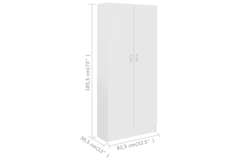 Bokhylle hvit 82,5x30,5x185,5 cm sponplate - Oppbevaring - Skap - Vitrineskap