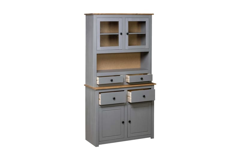 Highboard grå 93x40,5x180 cm heltre furu Panama Range - Grå - Oppbevaring - Skap - Vitrineskap