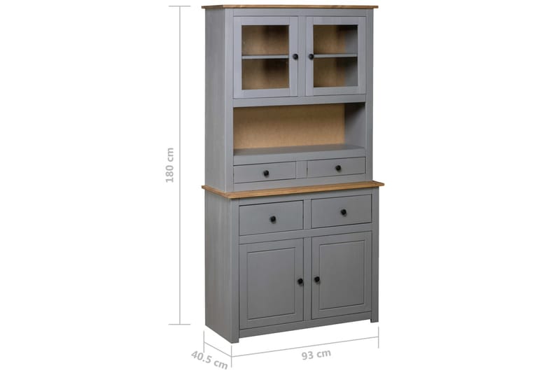 Highboard grå 93x40,5x180 cm heltre furu Panama Range - Grå - Oppbevaring - Skap - Vitrineskap