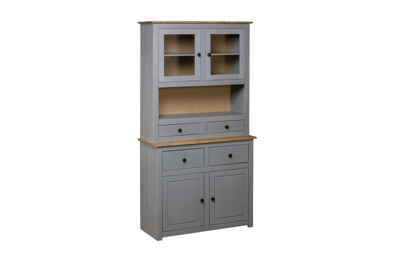 Highboard grå 93x40,5x180 cm heltre furu Panama Range - Grå - Oppbevaring - Skap - Vitrineskap