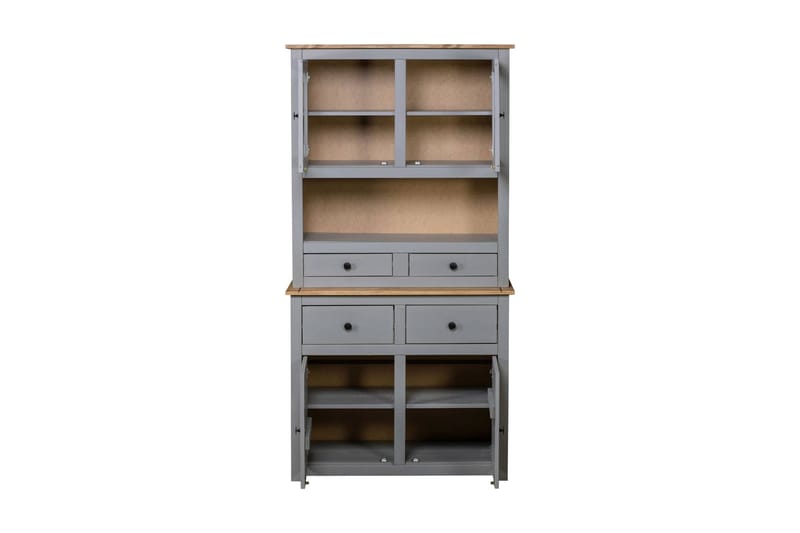 Highboard grå 93x40,5x180 cm heltre furu Panama Range - Grå - Oppbevaring - Skap - Vitrineskap