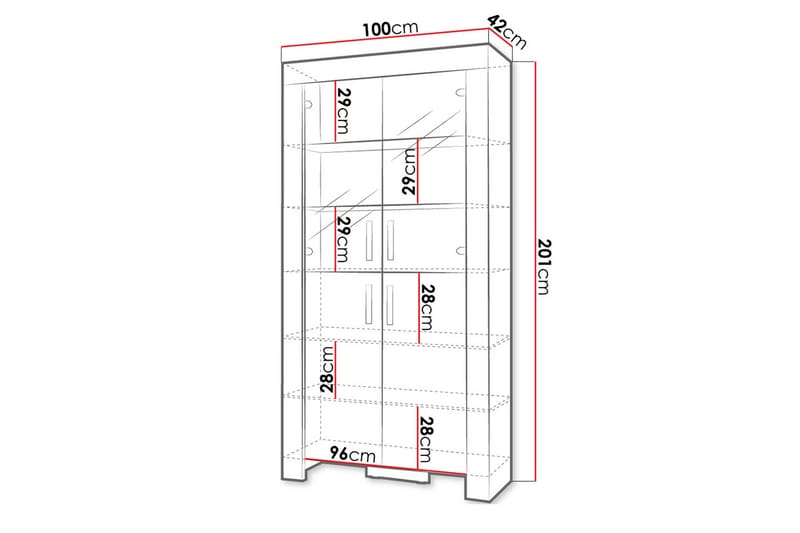 Hvitrinskap Cezar 100X42X201 Cm - Beige/Hvit - Oppbevaring - Skap - Vitrineskap