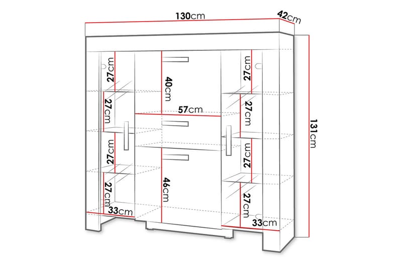 Hvitrinskap Cezar 130X42X131 Cm - Grå/Hvit - Oppbevaring - Skap - Vitrineskap