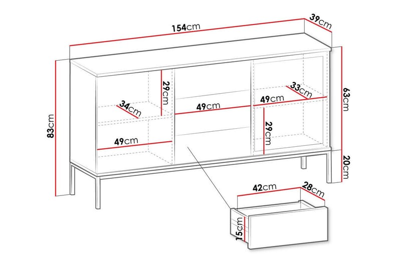 Klinkerville Lavt vitrineskap – Display med belysning 39 cm dyp - Svart - Oppbevaring - Skap - Vitrineskap