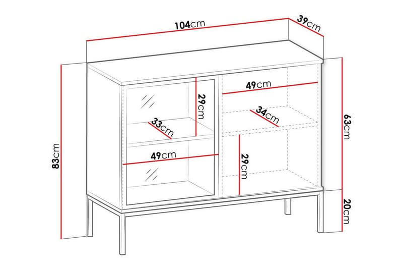 Klinkerville Vitrineskap – Svart display med belysning – Ribbet tre – D39xH83xB104 cm - Svart - Oppbevaring - Skap - Vitrineskap