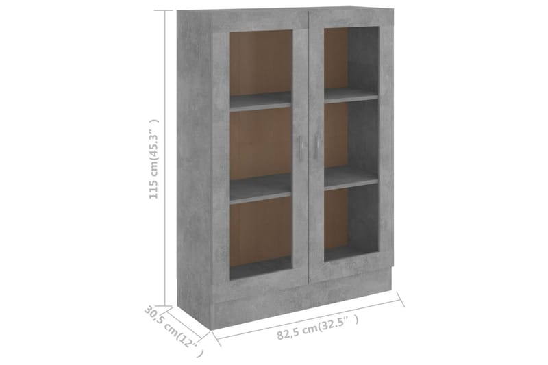 Vitrineskap betonggrå 82,5x30,5x115 cm sponplate - Grå - Oppbevaring - Skap - Vitrineskap