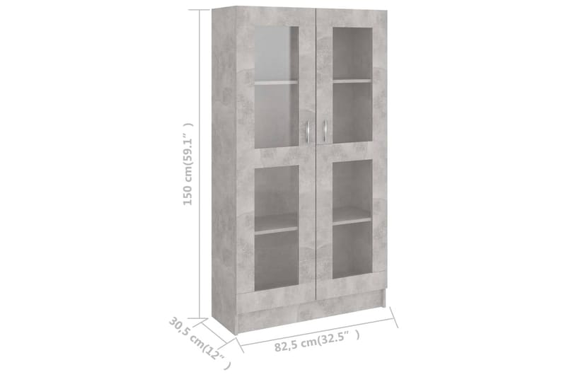 Vitrineskap betonggrå 82,5x30,5x150 cm sponplate - Grå - Oppbevaring - Skap - Vitrineskap