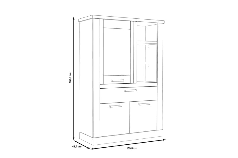 Vitrineskap Breage 41x108 cm - Brun | Hvit - Oppbevaring - Skap - Vitrineskap