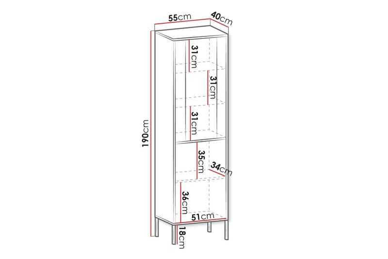 Vitrineskap Glenndale 190 cm - Hvid - Oppbevaring - Skap - Vitrineskap