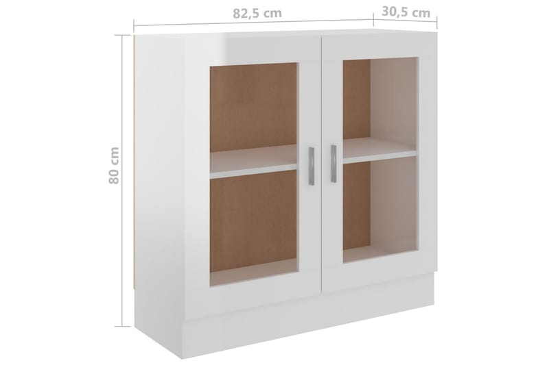 Vitrineskap høyglans hvit 82,5x30,5x80 cm sponplate - Hvit - Oppbevaring - Skap - Vitrineskap