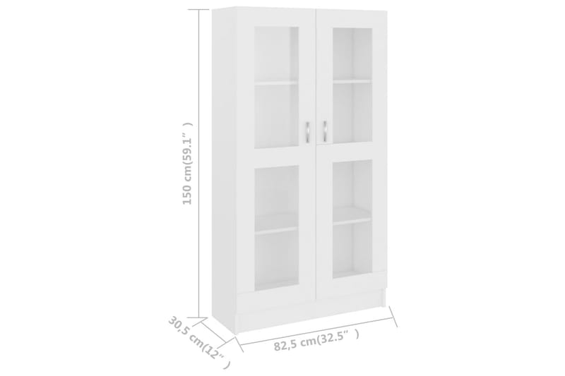 Vitrineskap hvit 82,5x30,5x150 cm sponplate - Hvit - Oppbevaring - Skap - Vitrineskap