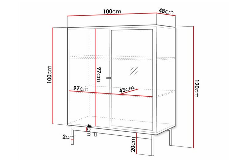 Vitrineskap Kintore 120 cm - Svart - Oppbevaring - Skap - Vitrineskap