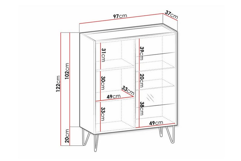 Vitrineskap Klinkerville 122 cm - Grafitt - Oppbevaring - Skap - Vitrineskap