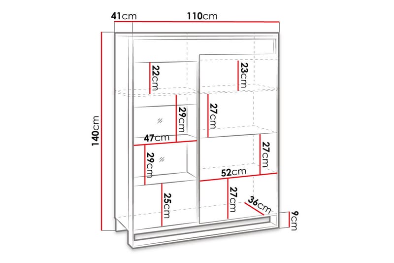 Vitrineskap Quant 41x110 cm - Eik/Svart - Oppbevaring - Skap - Vitrineskap