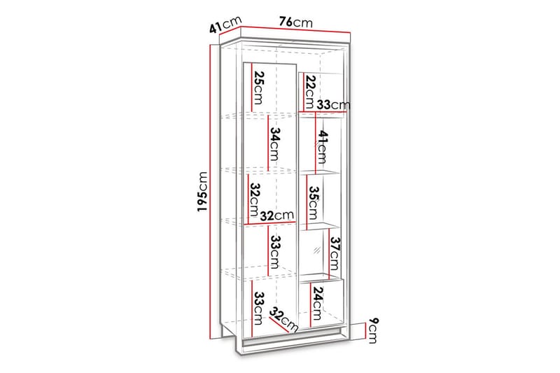 Vitrineskap Quant 41x76 cm - Eik/Svart - Oppbevaring - Skap - Vitrineskap