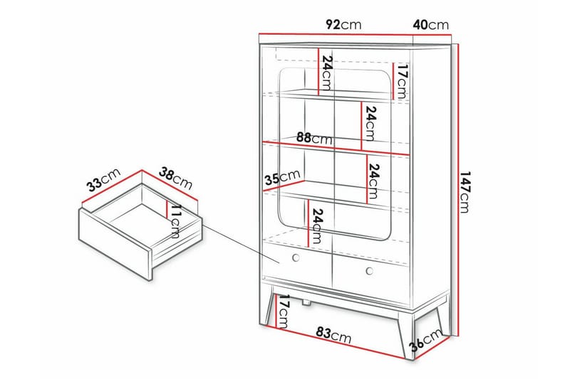 Vitrineskap Rathmore 147 cm - Hvid - Oppbevaring - Skap - Vitrineskap