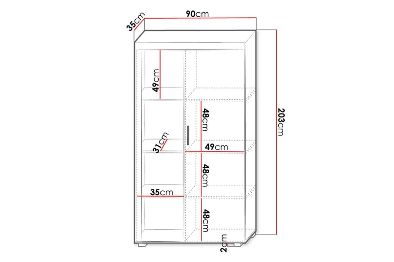 Vitrineskap Samba 90x35x203 cm - Hvit - Oppbevaring - Skap - Vitrineskap