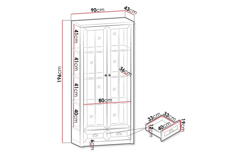 Vitrineskap Sederon Hvit LED 90 cm - Grå - Oppbevaring - Skap - Vitrineskap