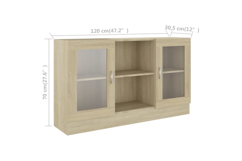 Vitrineskap sonoma eik 120x30,5x70 cm sponplate - Brun - Oppbevaring - Skap - Vitrineskap