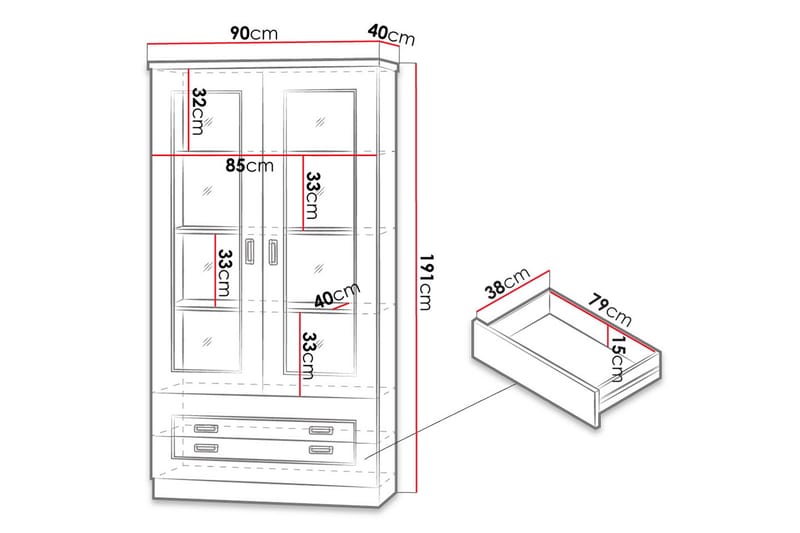 Vitrineskap Tadeusz 90x44x190 cm - Oppbevaring - Skap - Vitrineskap