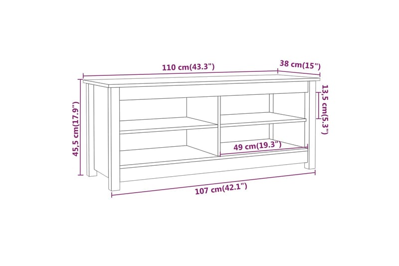 beBasic Skobenk 110x38x45,5 cm heltre furu - Brun - Oppbevaring - Skooppbevaring - Skobenk & skohylle med benk