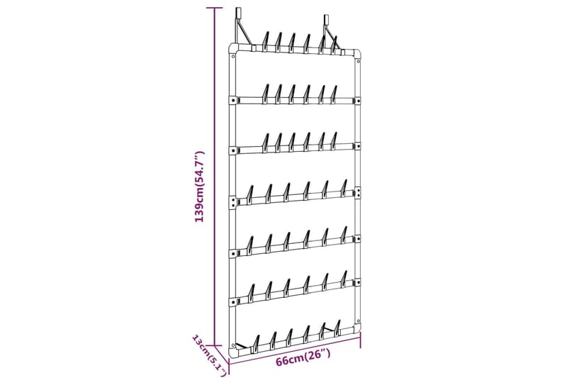 beBasic Hengende skostativ sølv 66x13x139 cm - Silver - Oppbevaring - Skooppbevaring - Skohylle & skostativ