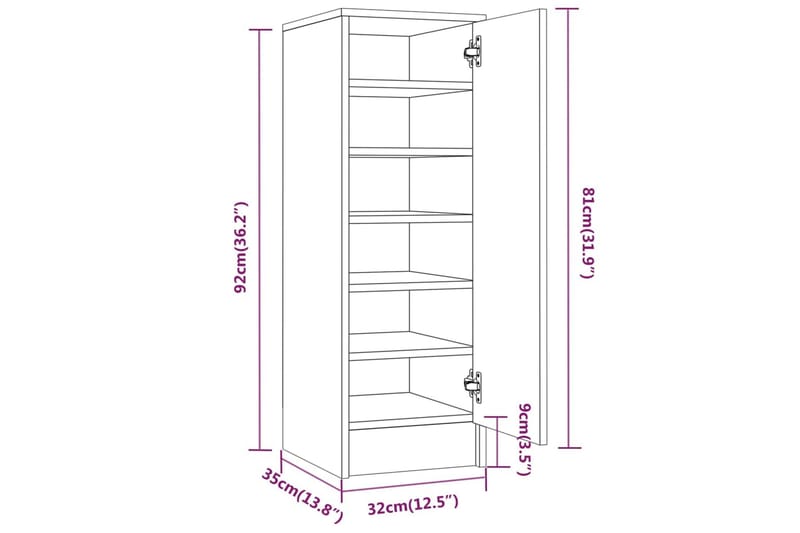 beBasic Skohylle brun eik 32x35x92 cm konstruert tre - Brun - Oppbevaring - Skooppbevaring - Skohylle & skostativ