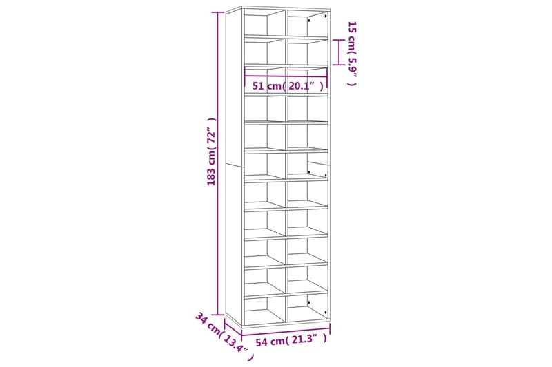 beBasic Skohylle brun eik 54x34x183 cm konstruert tre - Brun - Oppbevaring - Skooppbevaring - Skohylle & skostativ