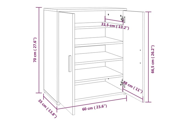 beBasic Skohylle brun eik 60x35x70 cm konstruert tre - Brun - Oppbevaring - Skooppbevaring - Skohylle & skostativ