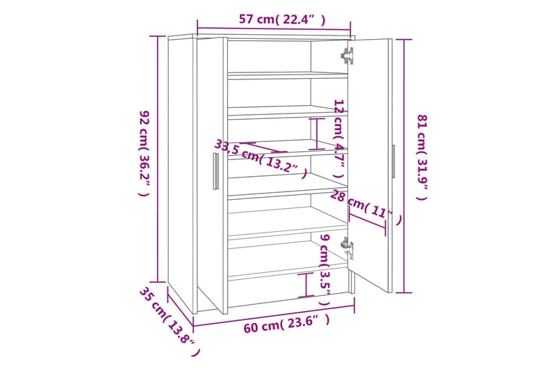 beBasic Skohylle brun eik 60x35x92 cm konstruert tre - Brun - Oppbevaring - Skooppbevaring - Skohylle & skostativ