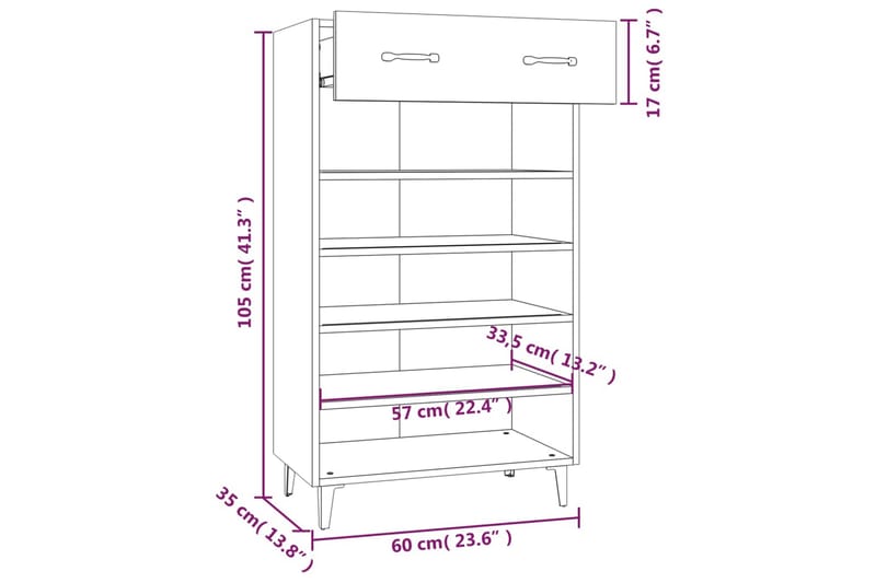 beBasic Skohylle grå sonoma 60x35x105 cm konstruert tre - GrÃ¥ - Oppbevaring - Skooppbevaring - Skohylle & skostativ