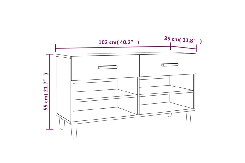 beBasic Skoskap røkt eik 102x35x55 cm konstruert tre - Brun - Oppbevaring - Skooppbevaring - Skohylle & skostativ