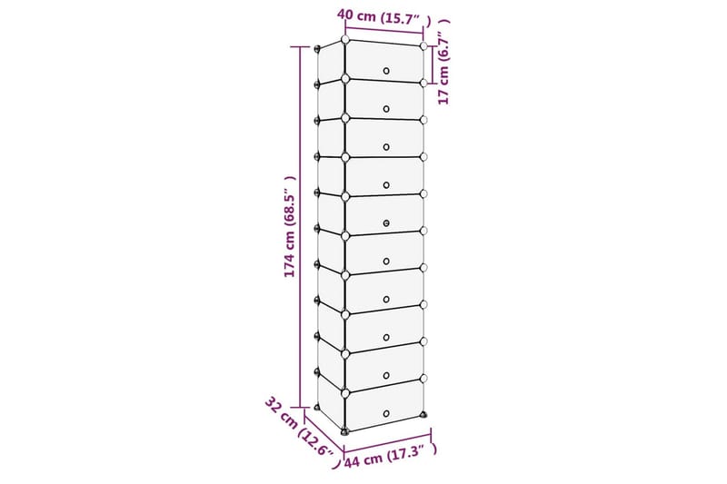 beBasic Skostativ gjennomsiktig 44x32x174 cm PP - Gjennomsiktig - Oppbevaring - Skooppbevaring - Skohylle & skostativ