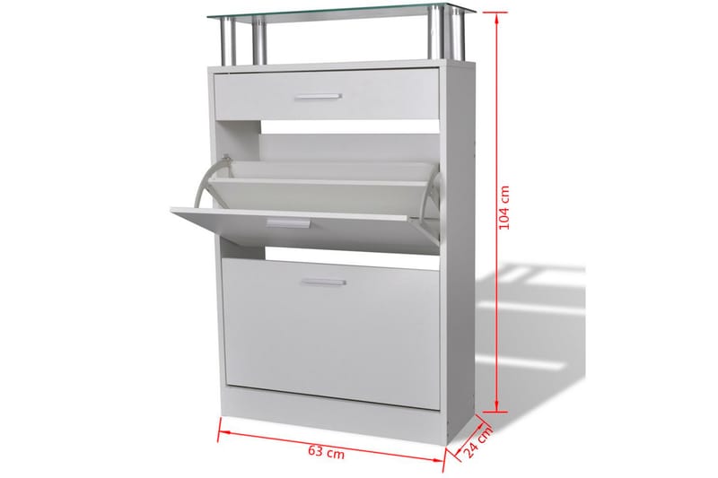 Skoskap med skuff og glasshylle trehvit - Hvit - Oppbevaring - Skooppbevaring - Skohylle & skostativ