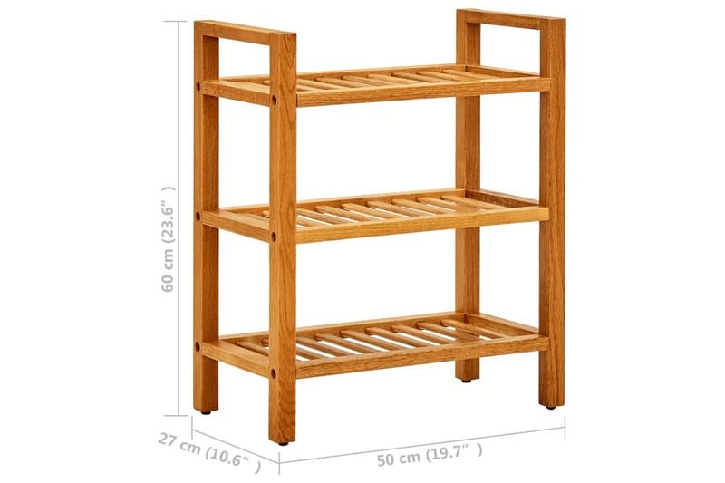 Skostativ med 3 hyller 50x27x60 cm heltre eik - Brun - Oppbevaring - Skooppbevaring - Skohylle & skostativ