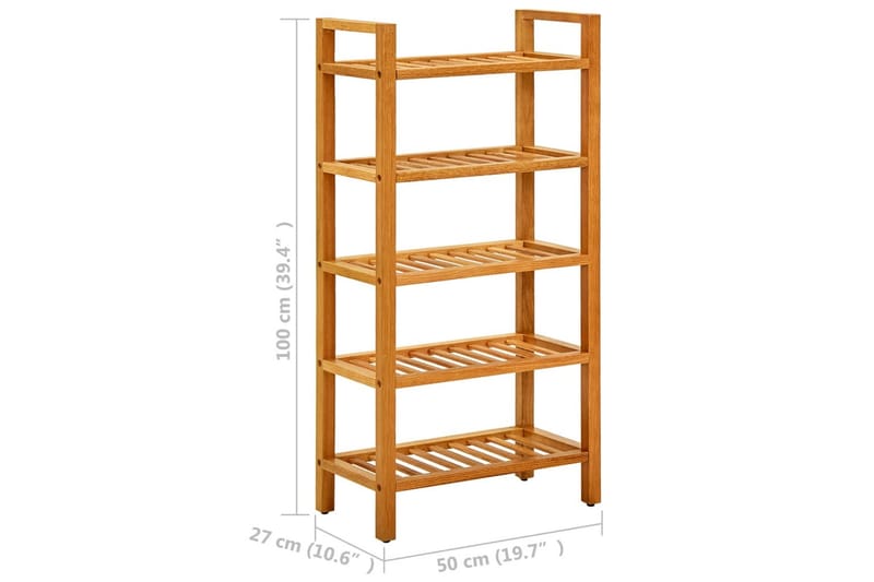 Skostativ med 5 hyller 50x27x100 cm heltre eik - Brun - Oppbevaring - Skooppbevaring - Skohylle & skostativ