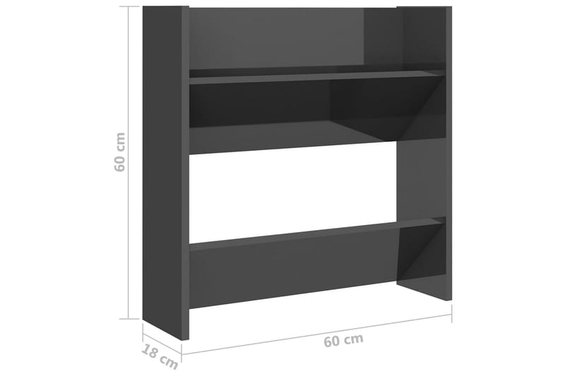 Veggskoskap høyglans grå 60x18x60 cm sponplater - Grå - Oppbevaring - Skooppbevaring - Skohylle & skostativ