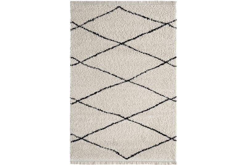 Ryematte Woolly Shaggy 160x230 cm Diagonal Rektangulær - Kremhvit/Svart - Små tepper - Mønstrede tepper - Ryetepper - Store tepper