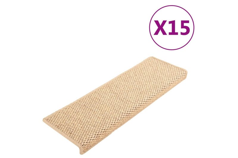 Selvklebende trappematter sisal-utseende 15 stk 65x25 cm - Beige - Tekstiler & tepper - Teppe & matte - Spesialmatte - Trappetrinnstepper