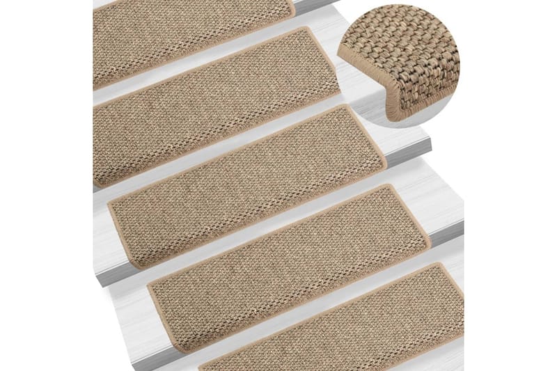 Selvklebende trappematter sisal 15 stk 65x25 cm mørk beige - Beige - Tekstiler & tepper - Teppe & matte - Spesialmatte - Trappetrinnstepper