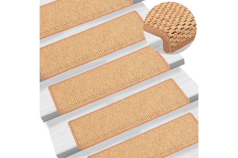 Selvklebende trappematter sisal-utseende 15 stk 65x25cm - Oransj - Tekstiler & tepper - Teppe & matte - Spesialmatte - Trappetrinnstepper