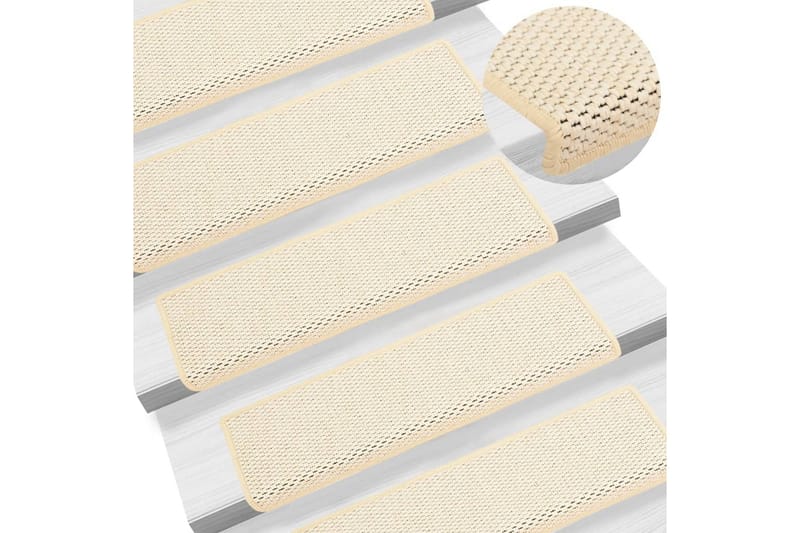 Selvklebende trappematter sisal-utseende 15stk 65x25cm - Krem - Tekstiler & tepper - Teppe & matte - Spesialmatte - Trappetrinnstepper