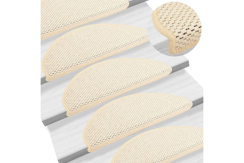 Selvklebende trappematter sisal-utseende 15stk 65x25cm - Krem - Tekstiler & tepper - Teppe & matte - Spesialmatte - Trappetrinnstepper