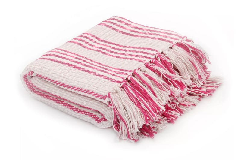 Pledd bomull stripetmønster 220x250 cm rosa og hvit - Rosa - Tepper & pledd